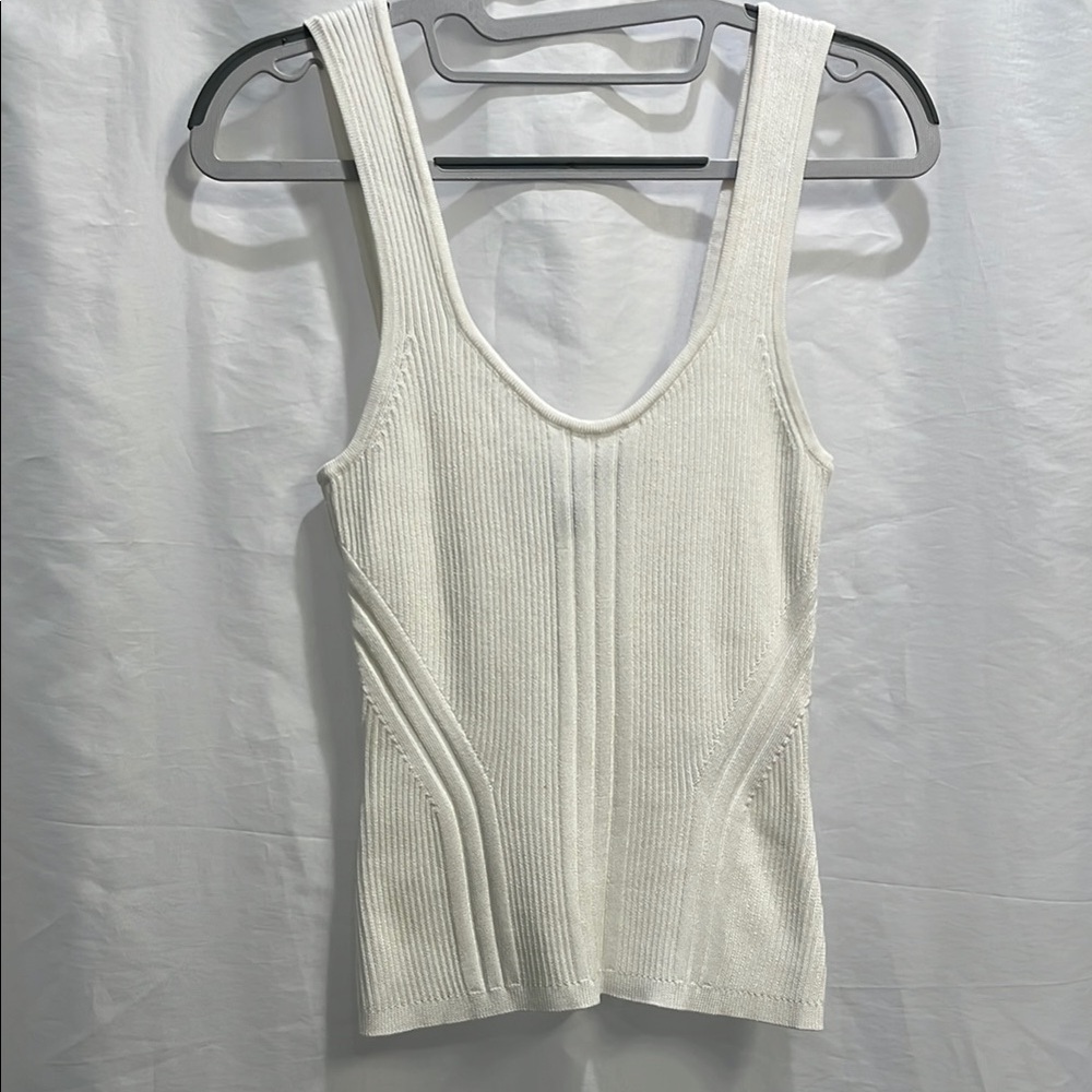 White House Black Market Cream Ribbed Fitted Tank Top